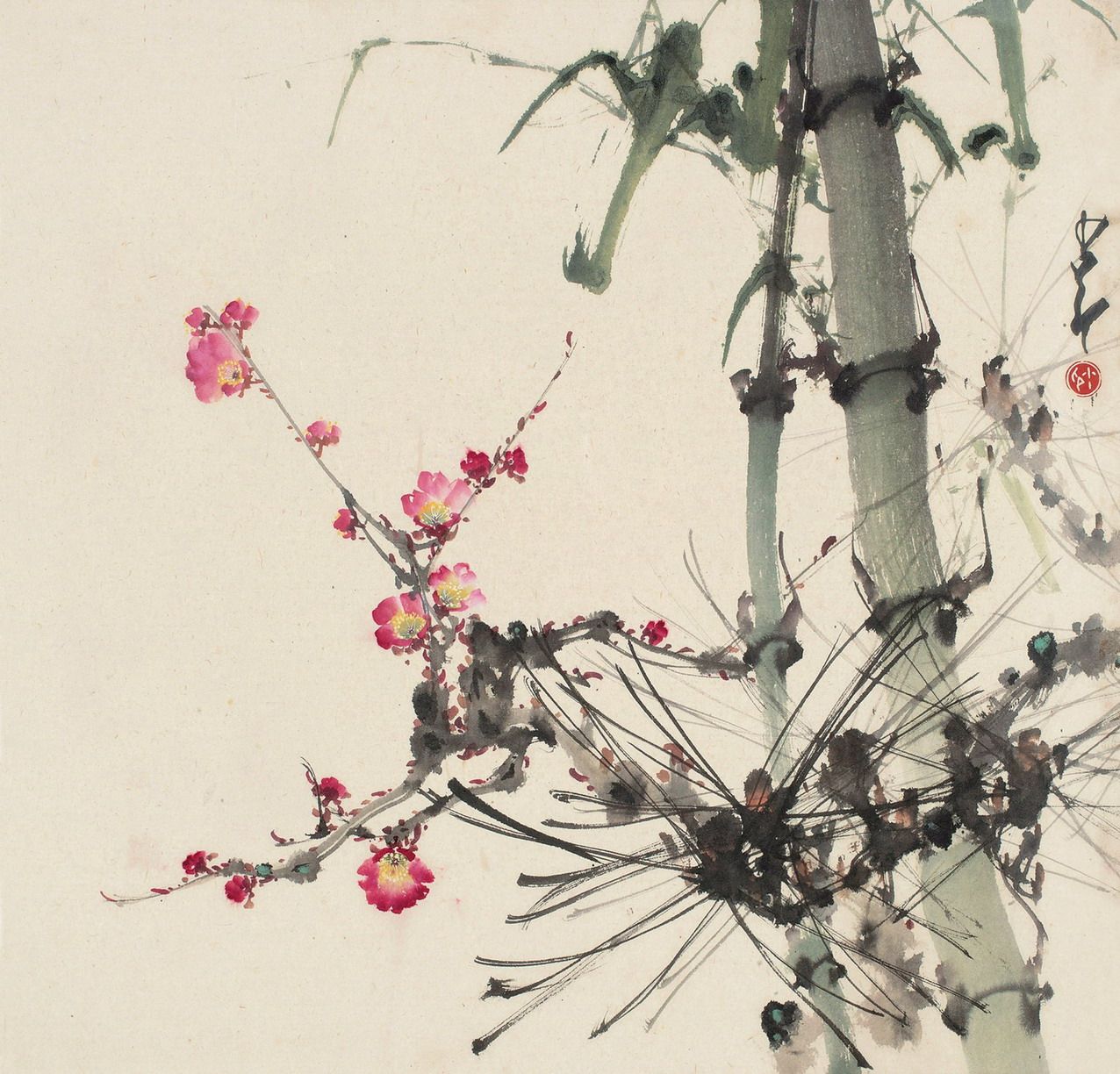 装饰画国画字画客厅花鸟宣纸书画作品赵少昂松竹岁寒三友国画