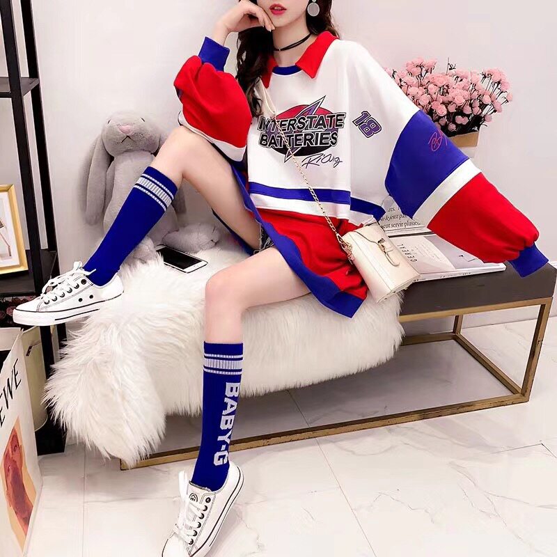 宝蓝蓝色baby字母袜子女中筒及膝网红日韩学院中筒袜