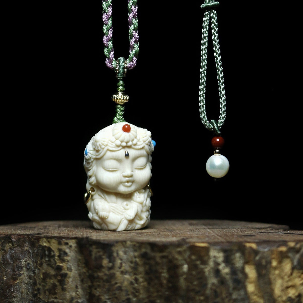 猛犸象牙雕绿度项链宝宝吊坠嘟嘟嘴萌款民族风手链项坠