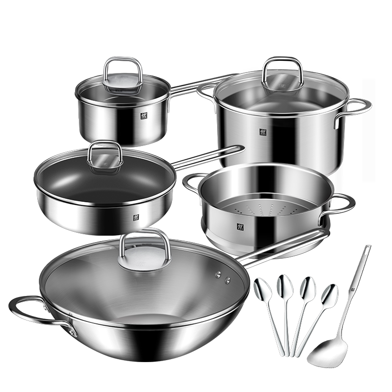 德国双立人锅具套装不锈钢锅炒锅奶锅煎锅平底锅家用厨房六件套