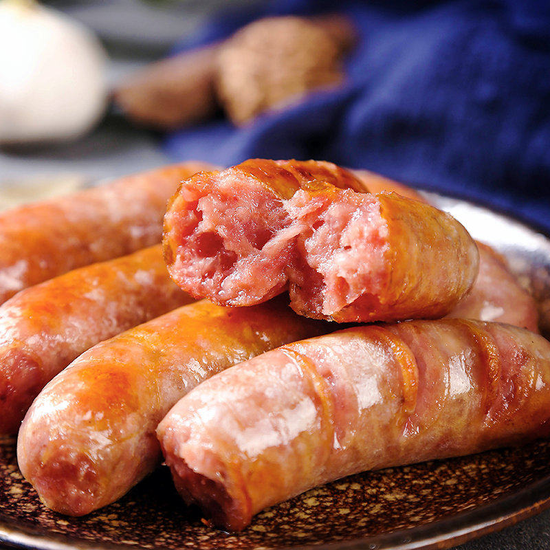 火山石烤肠10根台湾风味地道肠脆皮肉手工大热狗香肠正宗冷冻纯