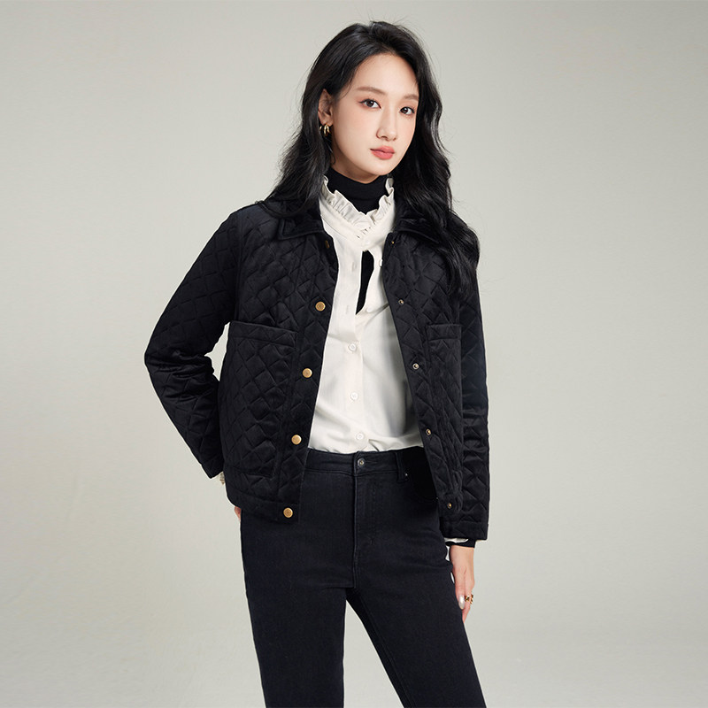firstblack丝绒夹克棉衣棉服女冬短款加厚加棉棉衣