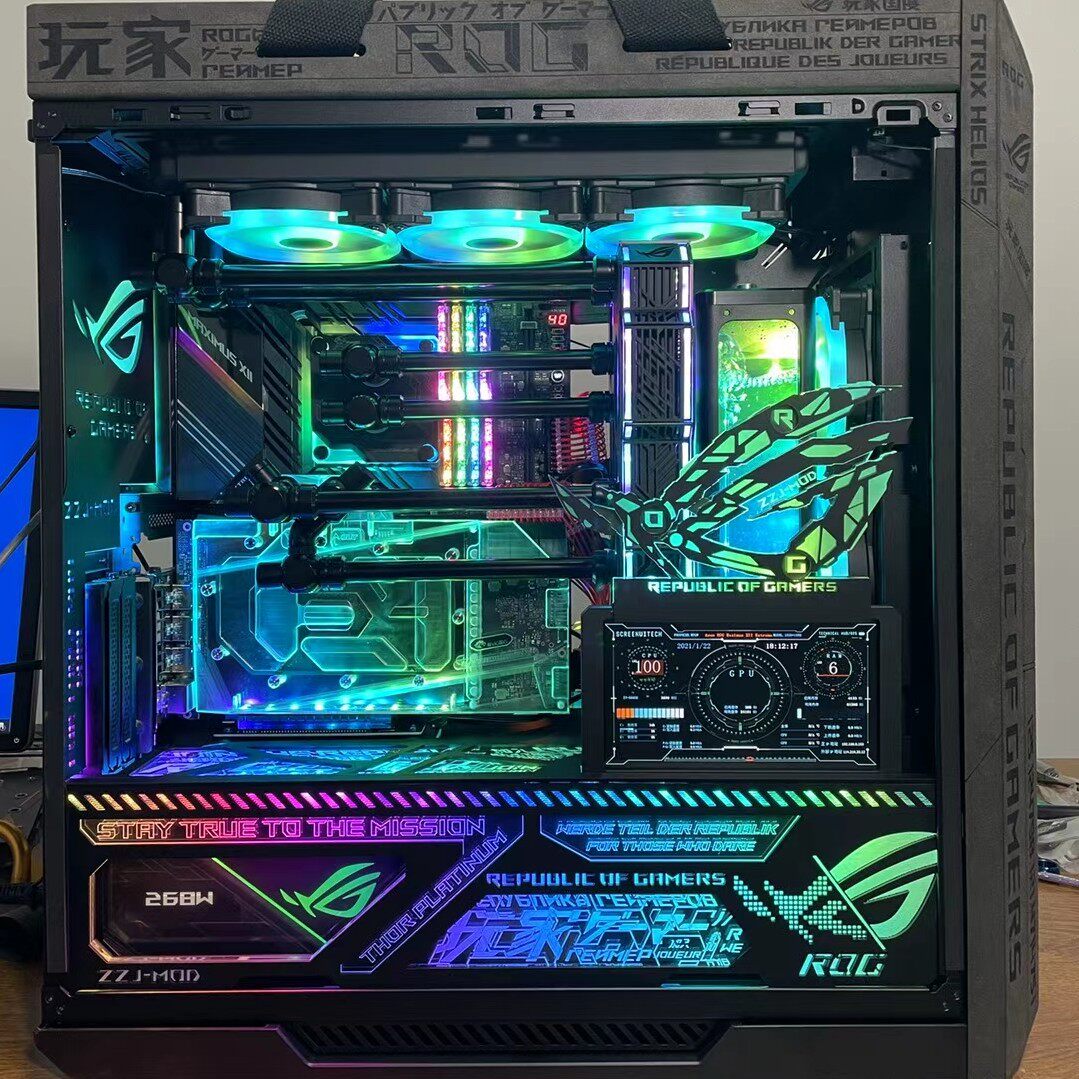 机箱华硕rog太阳神灯板台式机定制高达毛皮贴纸机箱