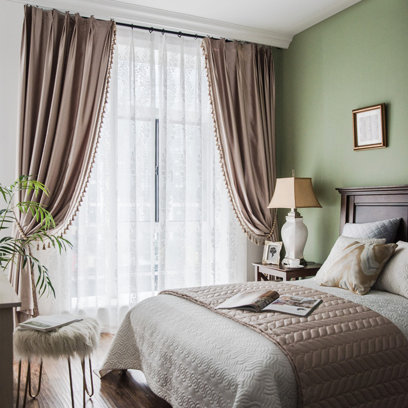 轻奢米色窗帘真丝棉高精密绸缎法式新中式欧式美式客厅卧室落地窗