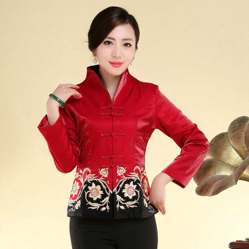 唐装女士长袖外套春秋秋季妈妈改良旗袍上衣上衣