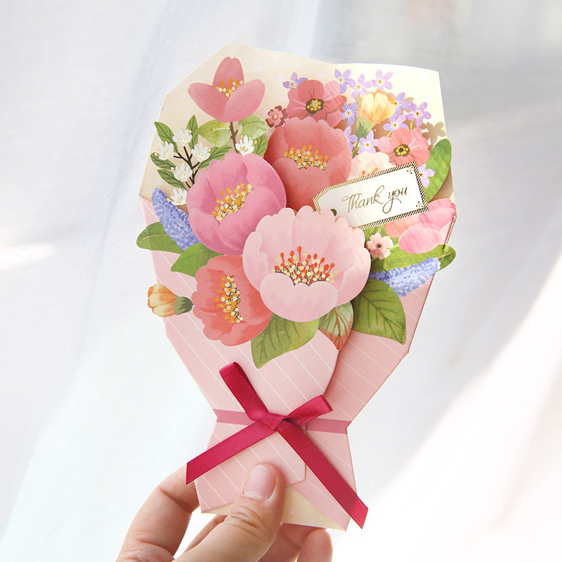 韩国创意卡通立体生日祝福贺卡简约鲜花情侣感恩贺卡