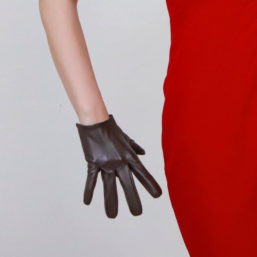 超短手套16cm仿真真皮仿皮黑白百搭基本款贴手手套