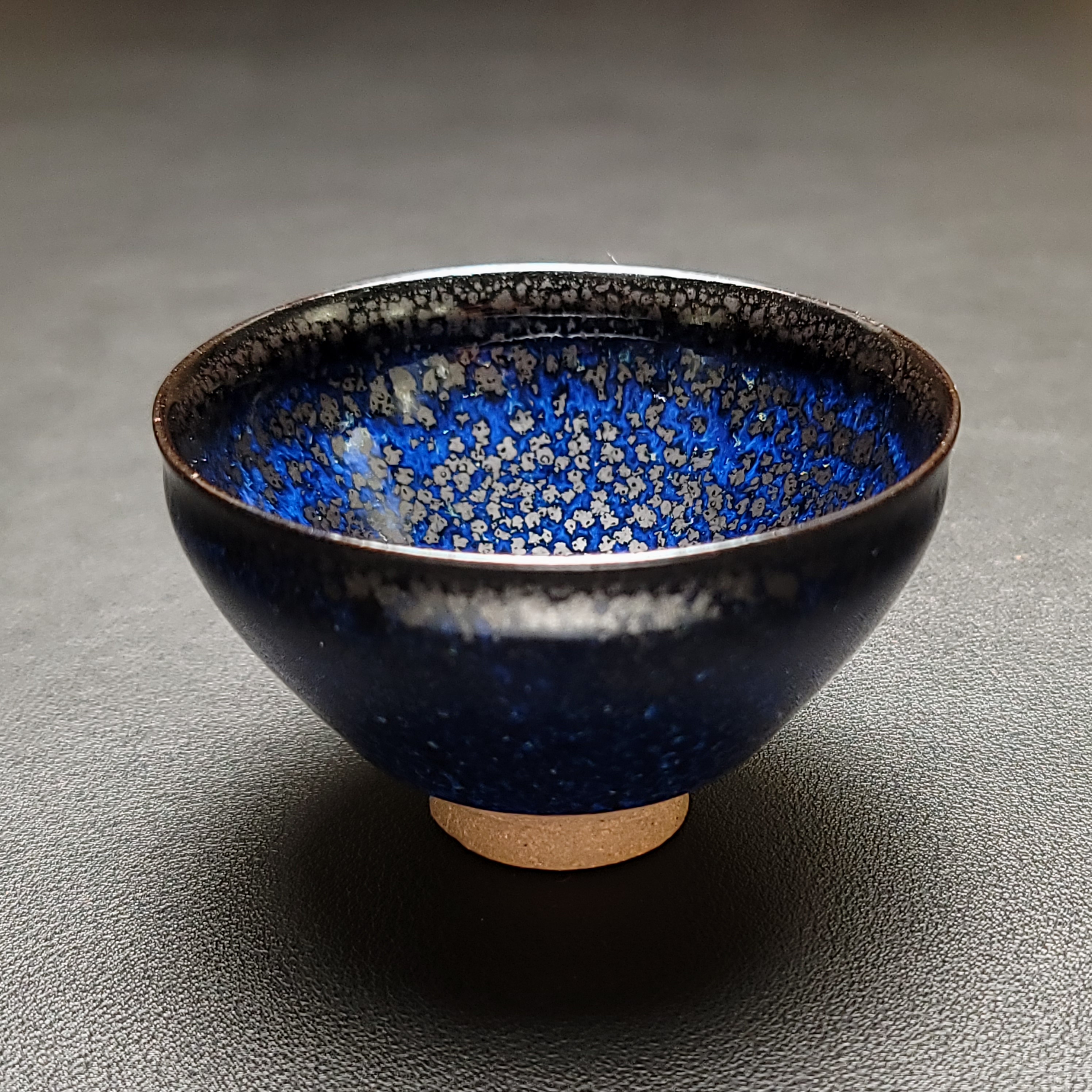 日本天目陶艺家镰田二翠青蓝蓝色油滴窑变建盏茶杯