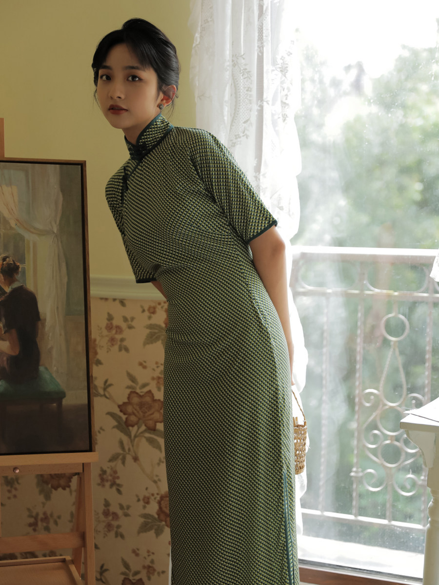 茉茉春夏季四分连袖全开开襟中长复古改良文艺旗袍