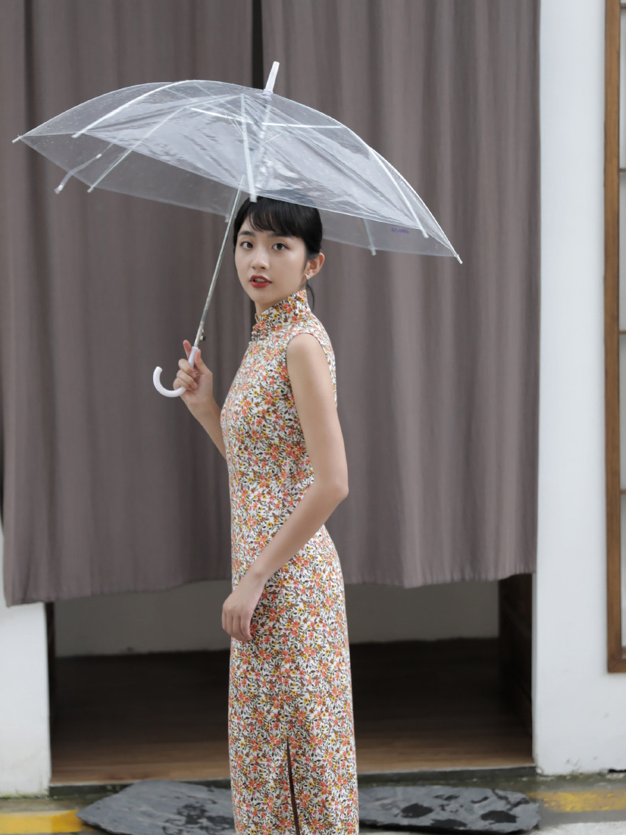 旗袍茉茉7月新品完全无袖拉链长款复古日常旗袍