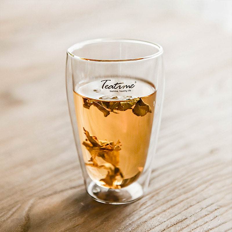 teatime安迪双层防烫玻璃杯 创意硅胶直饮盖透明饮料果汁茶水杯子