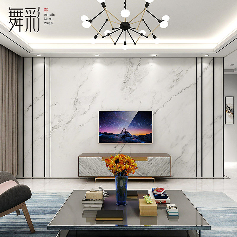 现代简约客厅电视背景墙壁纸大理石纹无纺布墙纸壁画无缝墙布定制