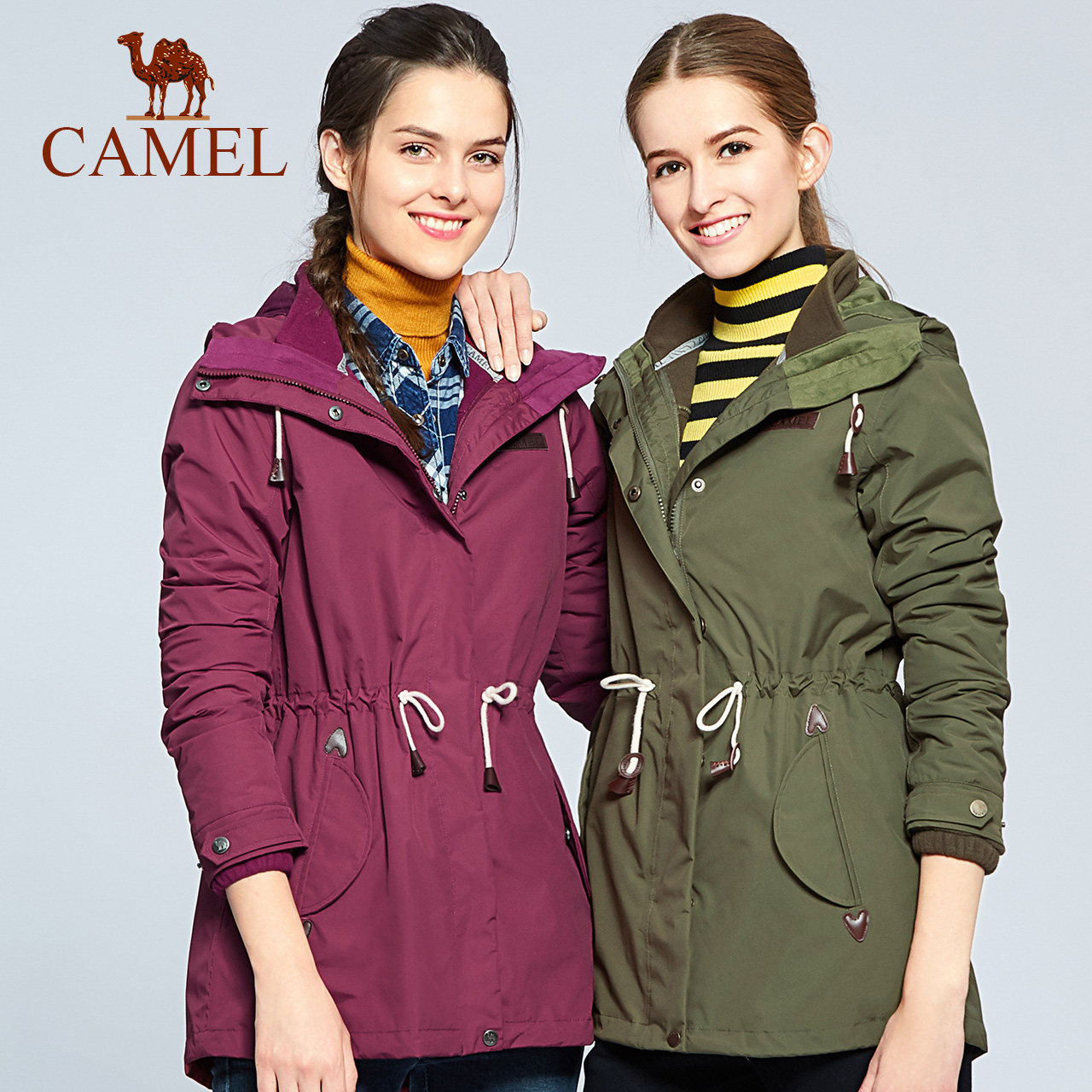骆驼牌冲锋衣女中长三合一可拆卸加绒加厚厚外套春秋冲锋衣
