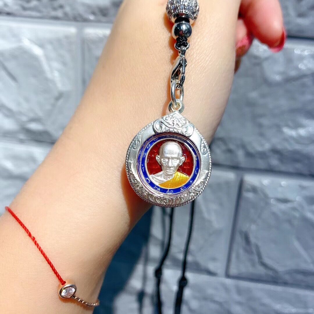 泰国佛牌真品品龙婆瑞2562彩色珐琅纯银吊坠项坠