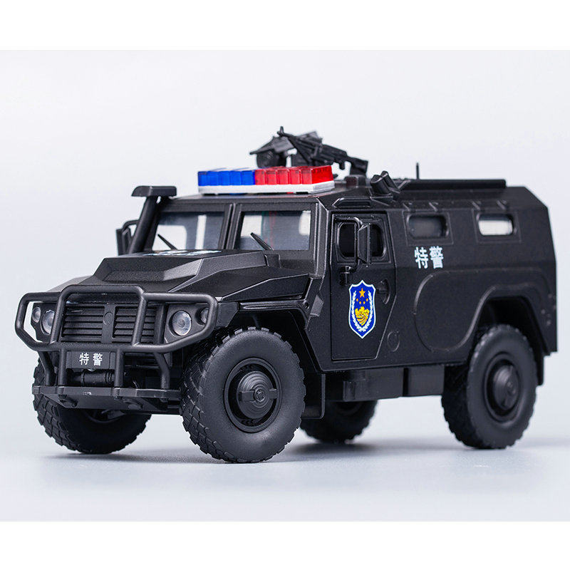 虎式装甲车公安特警越野野合金属汽车模型声光回力车模