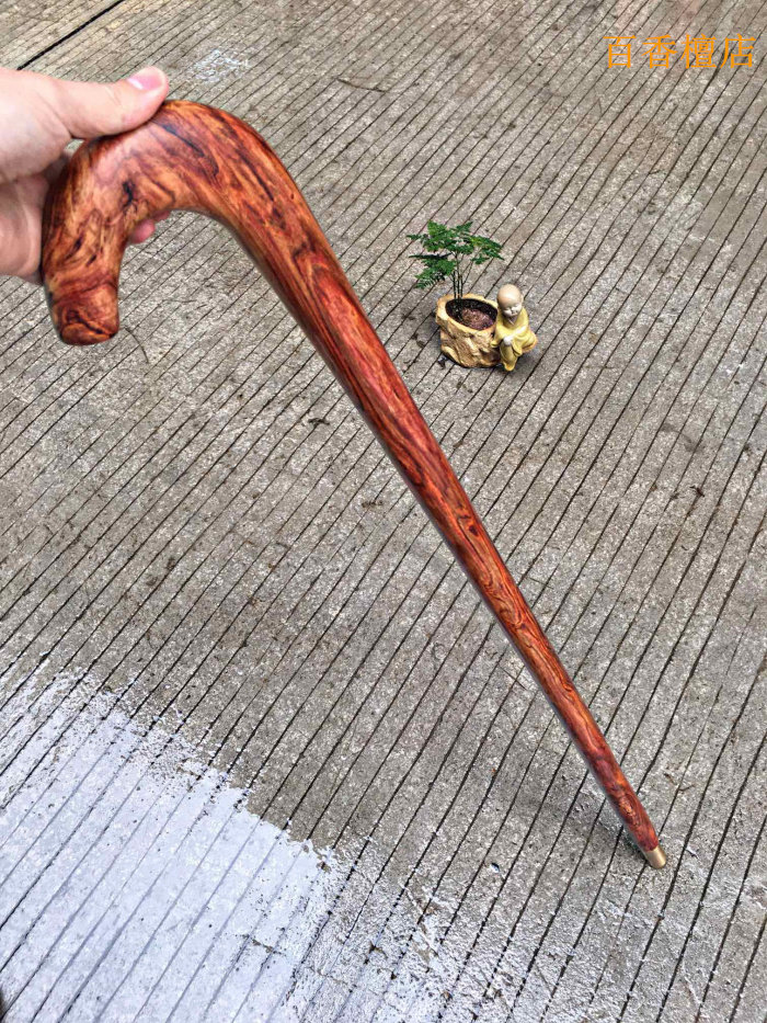 助行海南黄花梨拐杖老人人用品海黄虎纹鬼脸手杖木雕