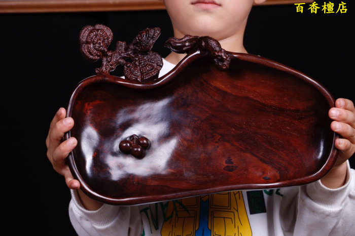 老挝大红酸枝木雕果盘文玩托盘文承盘干泡泡茶木雕