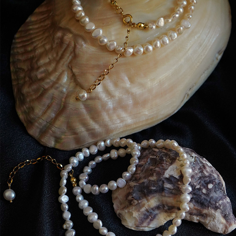 盈盈星光天然异形淡水珍珠叠带复古设计气质高级感白色手工项链