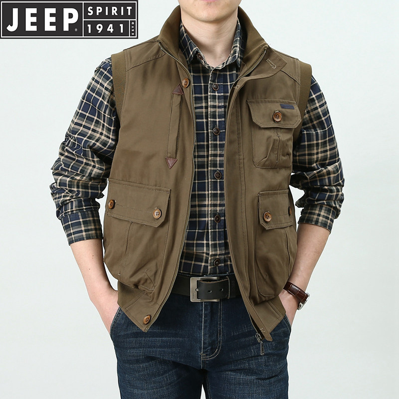 jeep吉普男士马甲宽松休闲多口口袋工装中年背心