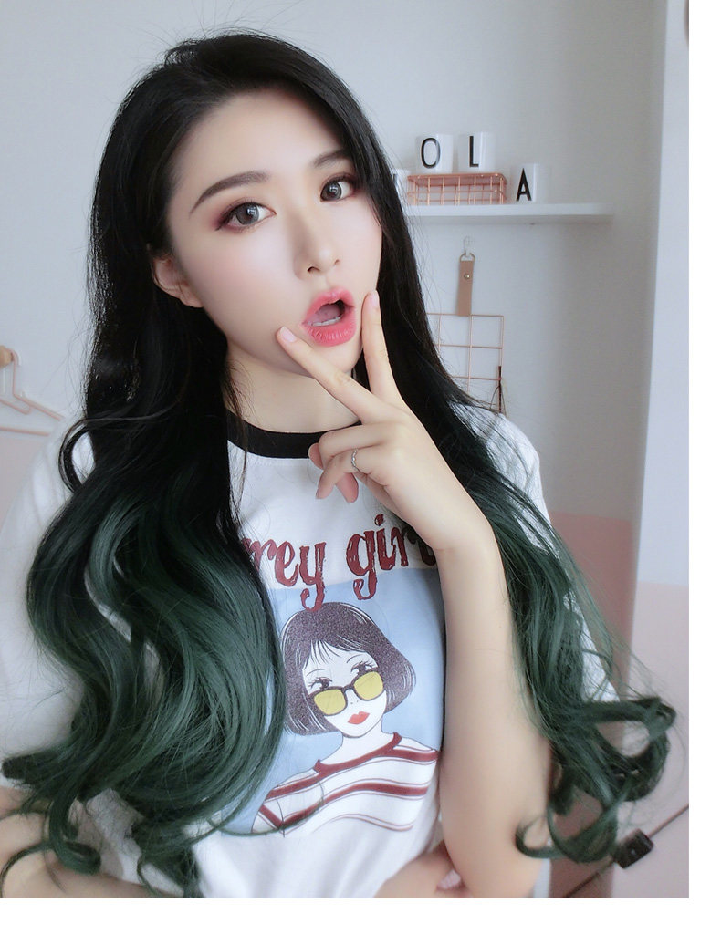 孔雀渐变头发头套变色挑染可爱网红波浪大波日常整顶假发