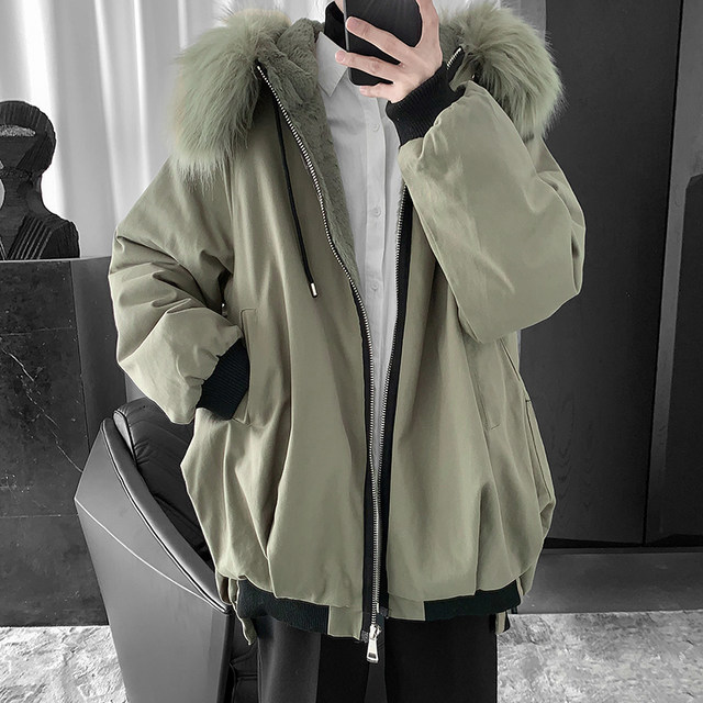 Zijun men's fashion brand big fur collar padded jacket men's autumn and winter plus velvet thick padded jacket Korean version of loose padded jacket Zijun men's fashion brand big fur collar padded jacket men's autumn and winter plus velvet thick padded jacket Korean version of loose padded jacket
