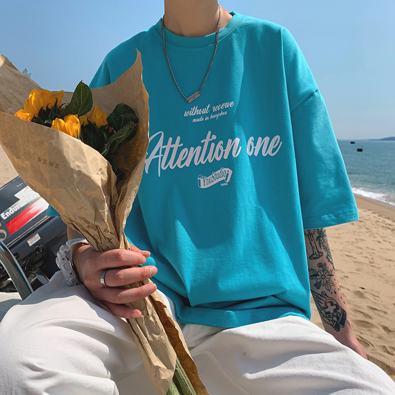 2022潮牌夏威夷短袖T恤男生韩版潮流ins字母印花半袖ulzzang体恤