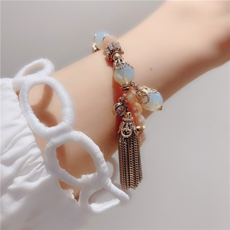 串珠韩国手工水晶手链流苏清新夏天配饰手环手链