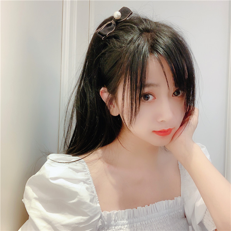 爆款韩国CI珍珠黑色蝴蝶结头绳发夹设计师简约气质女发饰KBJ3393 - 图2