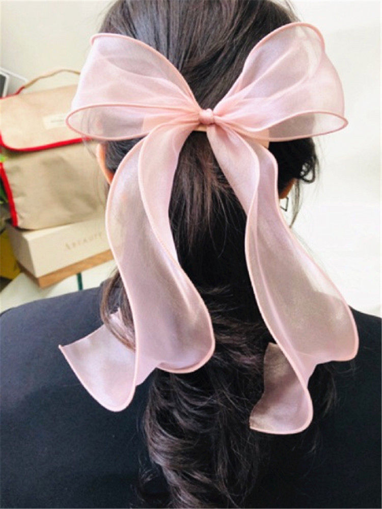 新款韩国欧根纱大蝴蝶结造型飘带水玉发饰