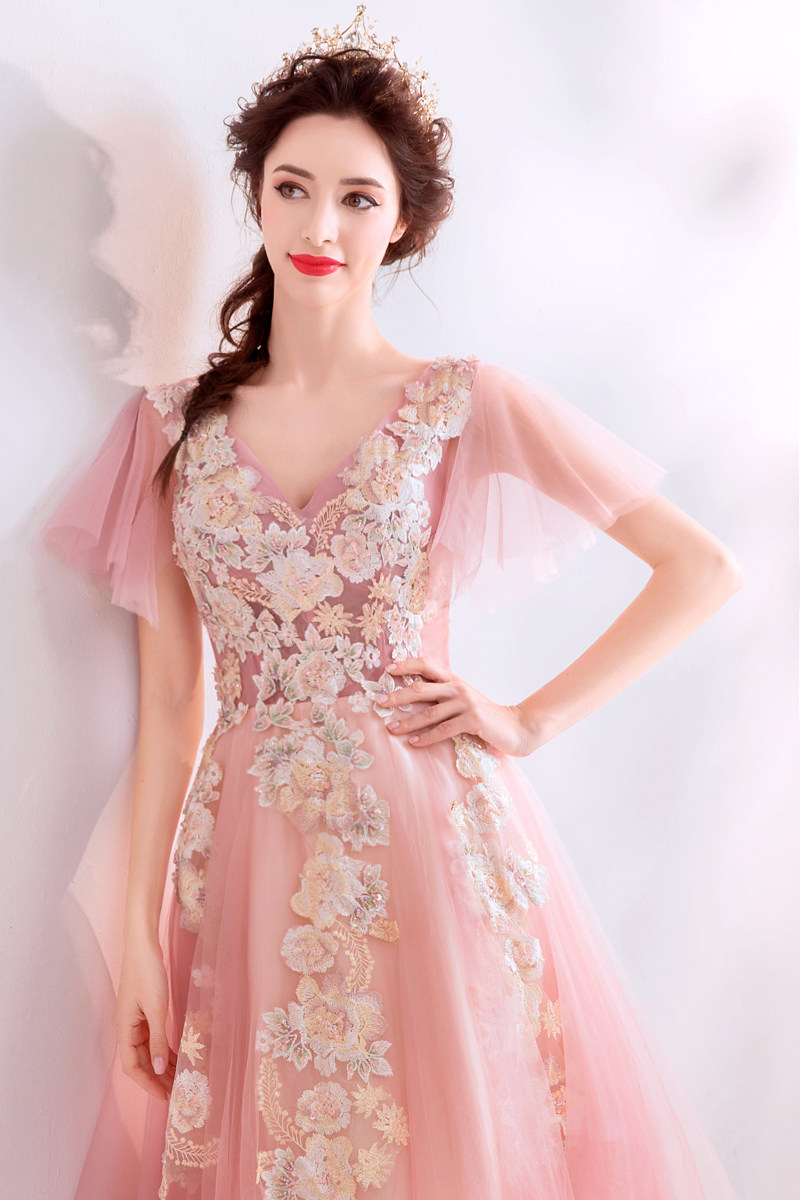 俏新娘 旖旎花宴 杏粉色新娘结婚敬酒服晚宴年会婚纱礼服 3268 - 俏