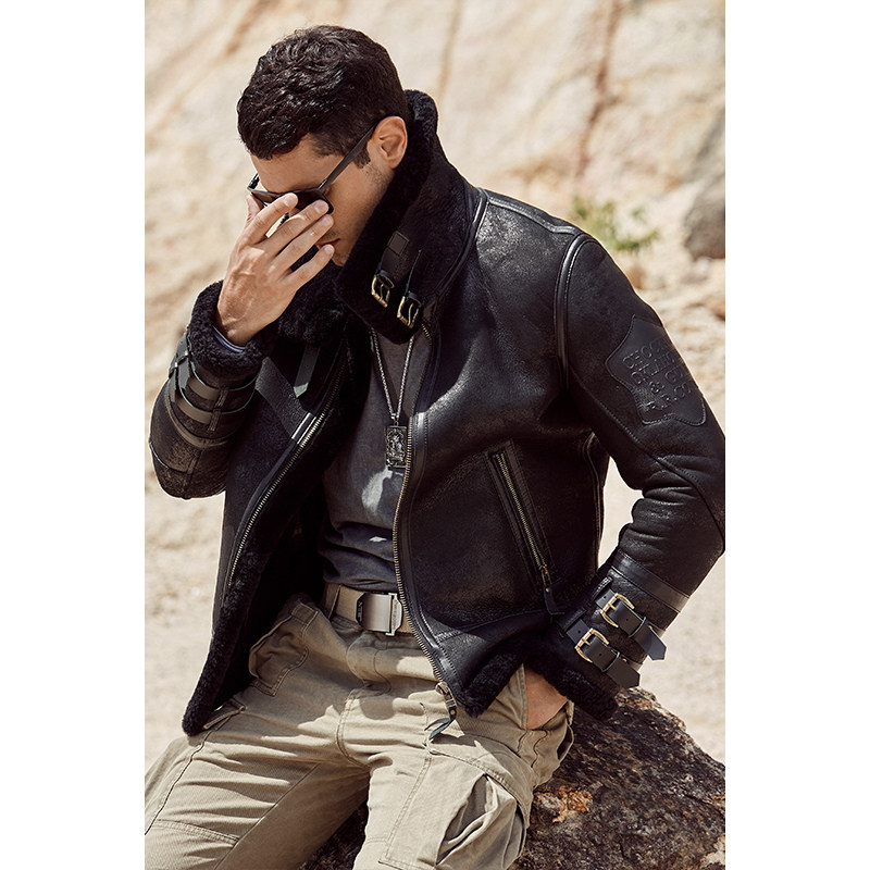 金豆多多徽章二战飞行b3皮毛一体皮衣