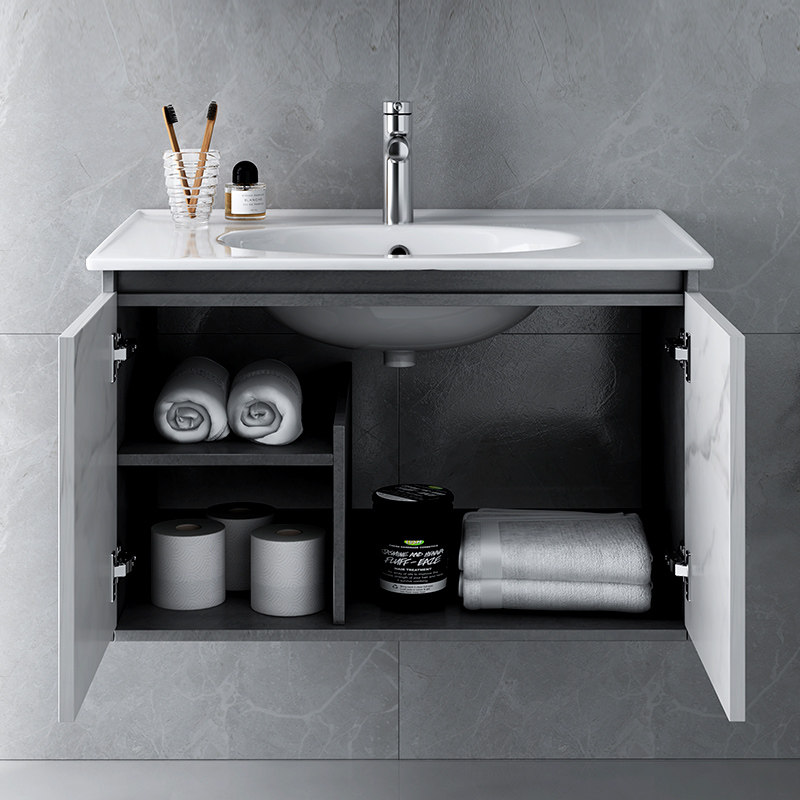门店同款九牧浴室柜工业风收纳自洁釉陶瓷台盆带灯感应浴室柜组合