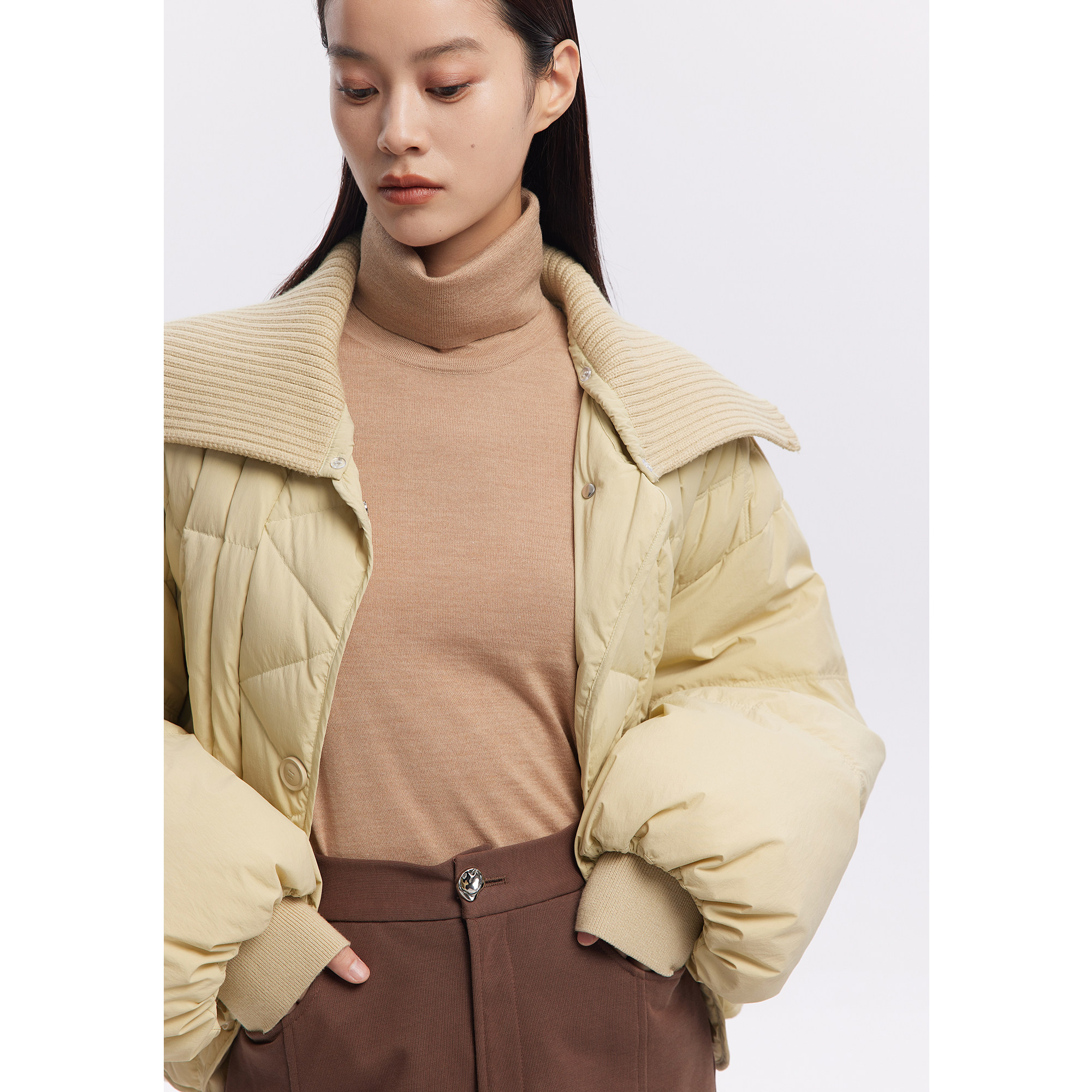 basichouse百家好羽绒服2022冬季新款罗纹翻领复古羽绒服