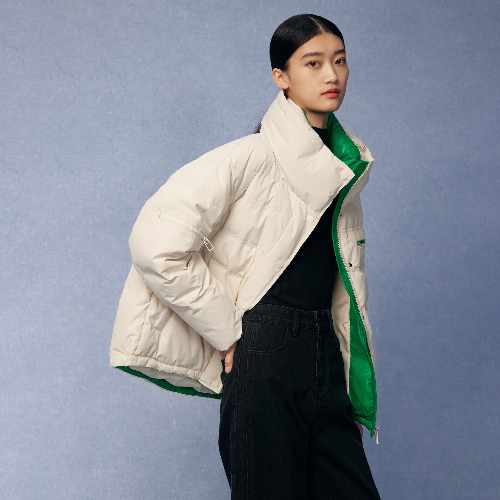 basichouse百家好撞色羽绒服女款2022年冬季新款时尚羽绒服