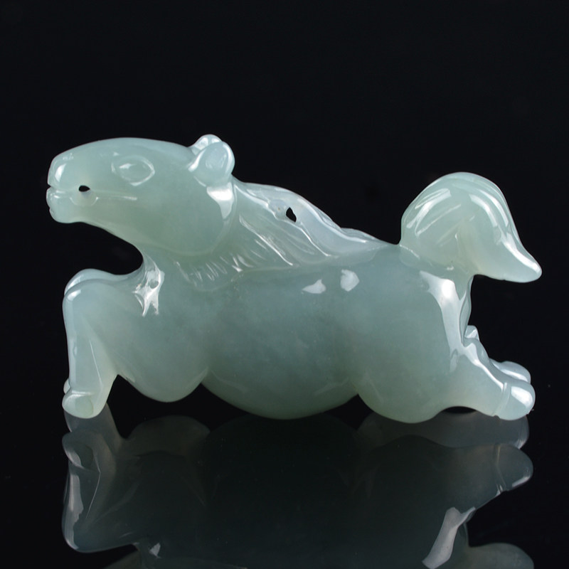 天然a货翡翠立体生肖马玉吊坠 男女款十二生肖属相马挂件玉坠项链