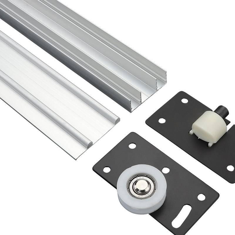 加厚衣柜趟门轮上下双槽滑轨免开槽柜门推拉滑轮静音轻型吊轨滑道
