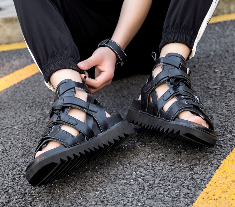 凉鞋夏季男士罗马高帮厚底英伦复古韩版增高沙滩鞋