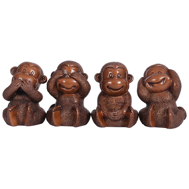 紫铜四不萌猴摆件四不猴铜工艺品家居饰品装饰品礼品生肖吉祥物