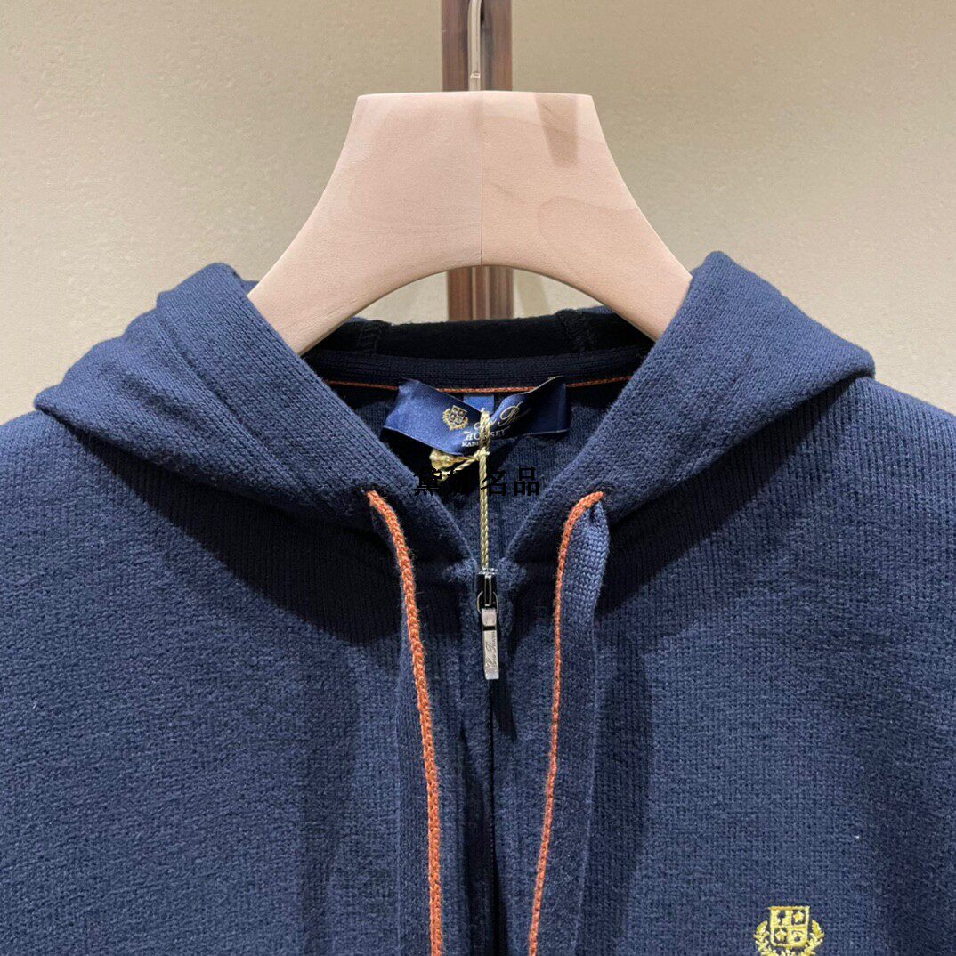 正品现货loropiana春夏男士纯棉刺绣连帽衫卫夹克