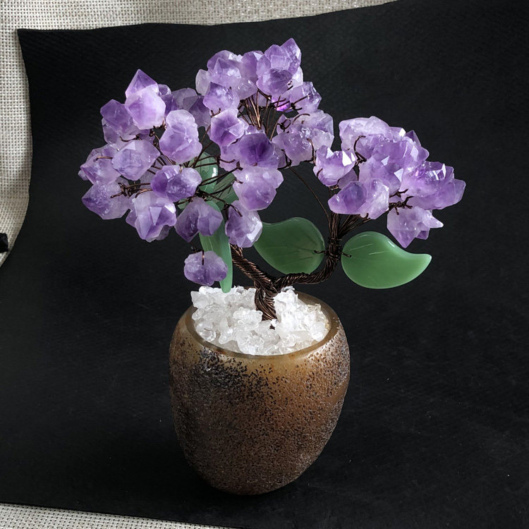 水玉冰魄天然紫水晶发财树紫气东来晶蔟水晶家居饰品玛瑙摆件