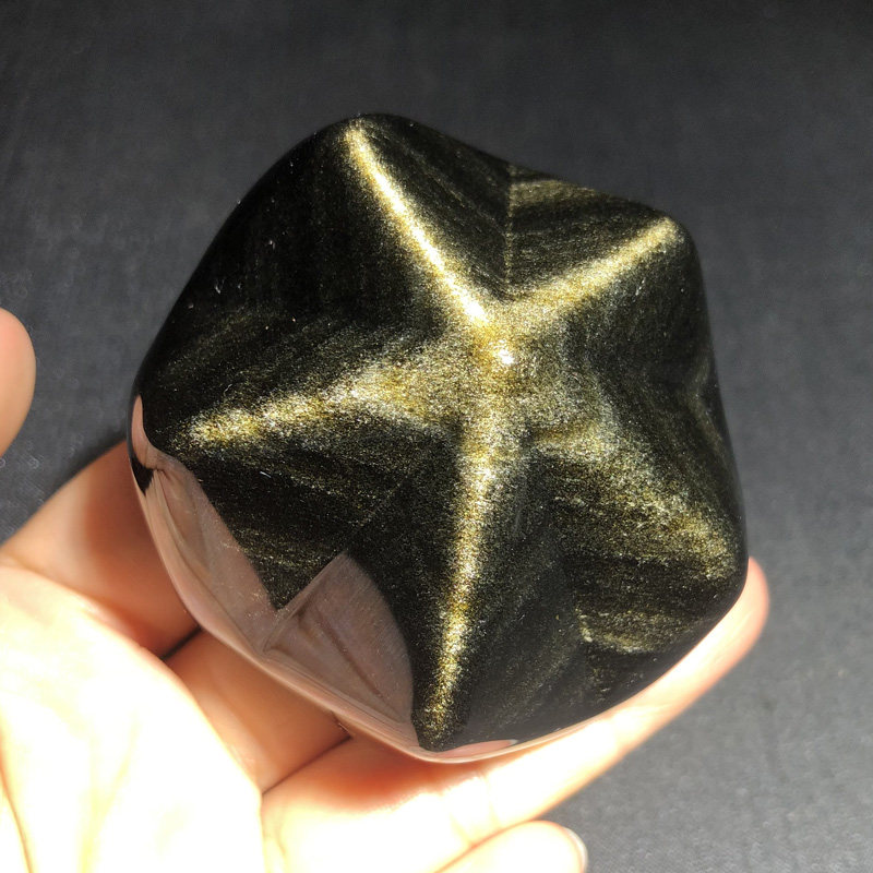 水玉冰魄天然金曜石星星手把曜石金砂光五角五角星星形摆件