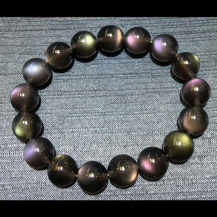 水玉冰魄天然冰彩曜石手链蓝紫蓝紫金金光曜岩手男女手链