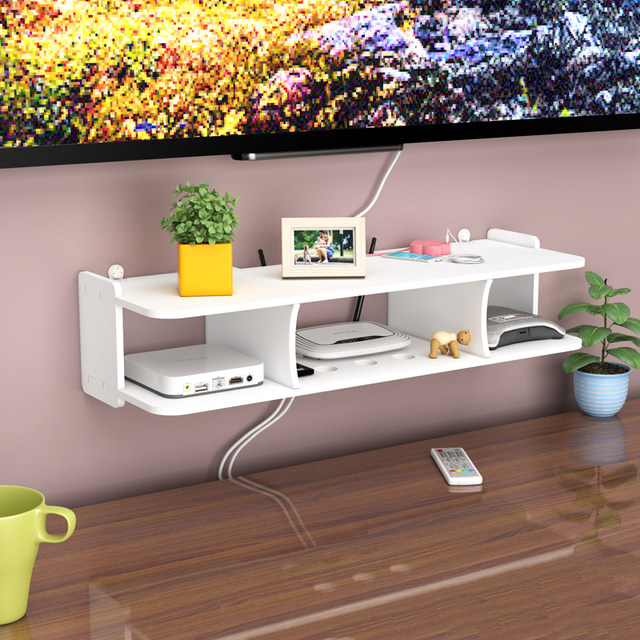 Living room TV set-top box rack wall shelf router storage box wall hanging bedroom decorative partition free punching Living room TV set-top box rack wall shelf router storage box wall hanging bedroom decorative partition free punching