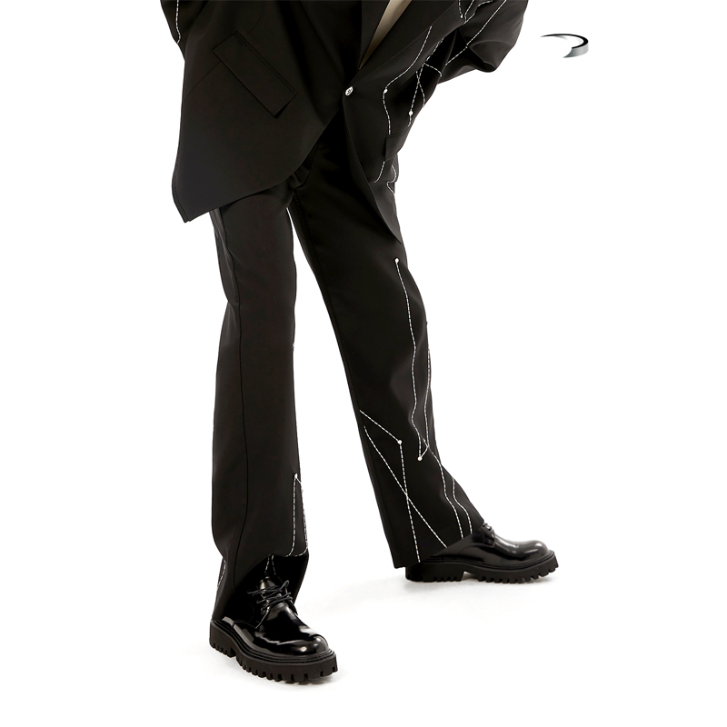 TIWILLTANG启世录ANEW 时装原创金属点穴位线迹刺绣长裤 black