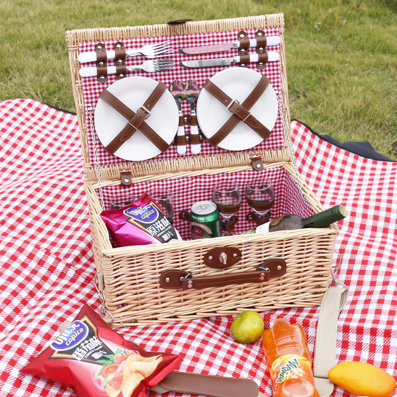 志泉野餐篮野餐野炊用品藤编柳编野餐篮子保温带盖野营收纳篮餐具