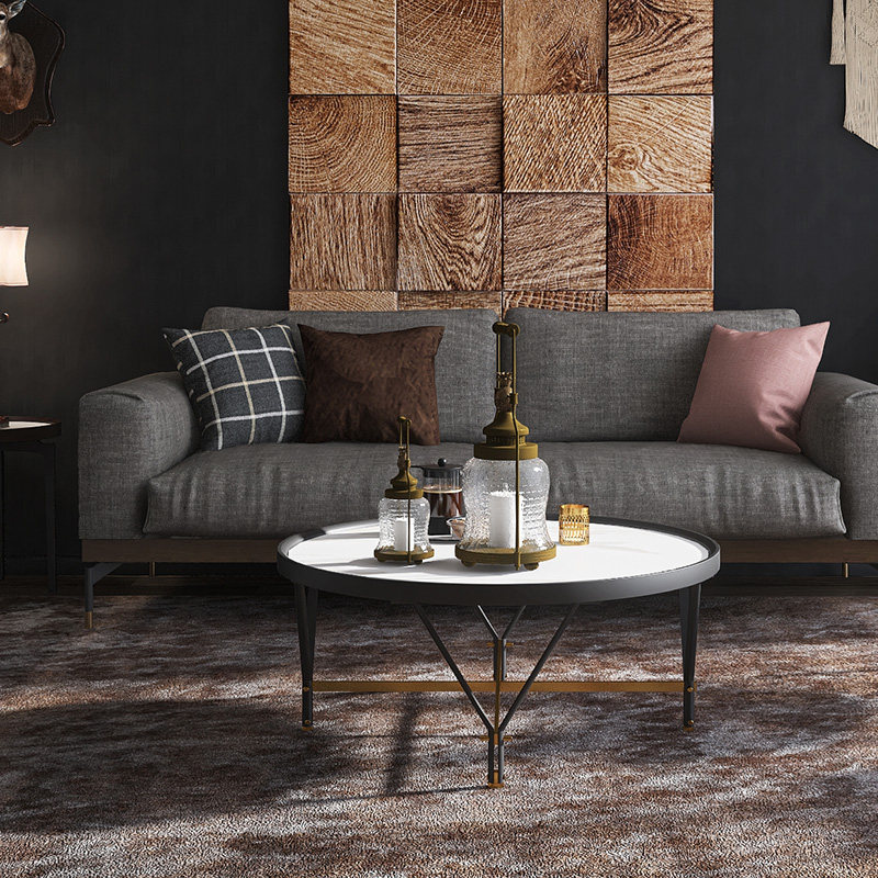 和年美家现代圆形铁艺莫拉茶几组合小户户型客厅茶几