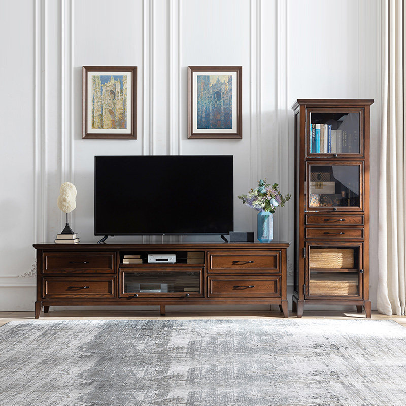 和年美家美式乡村客厅电视柜高边柜储物带门柜子玻璃门餐边柜