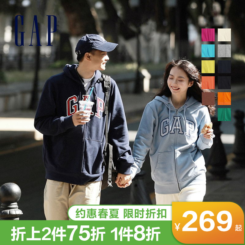 Gap男女装LOGO法式圈织软卫衣853131 春季情侣运动连帽开衫潮