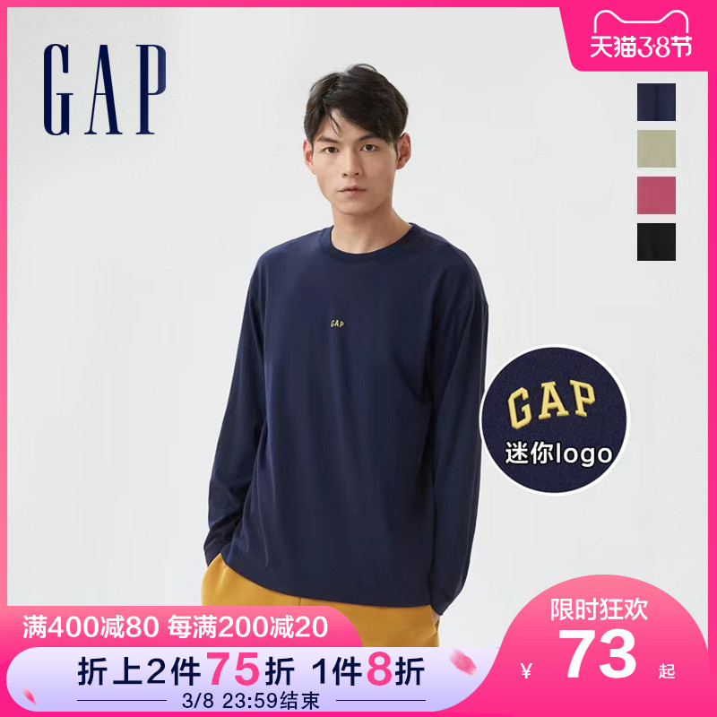 Gap男装LOGO内搭长袖T恤739738 春季新款撞色休闲运动上衣