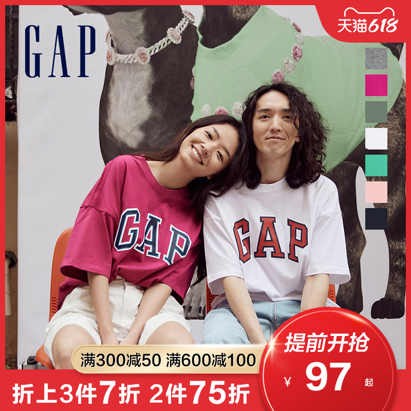 【亲肤】Gap男女装LOGO纯棉短袖T恤688537 重磅夏季情侣休闲上衣
